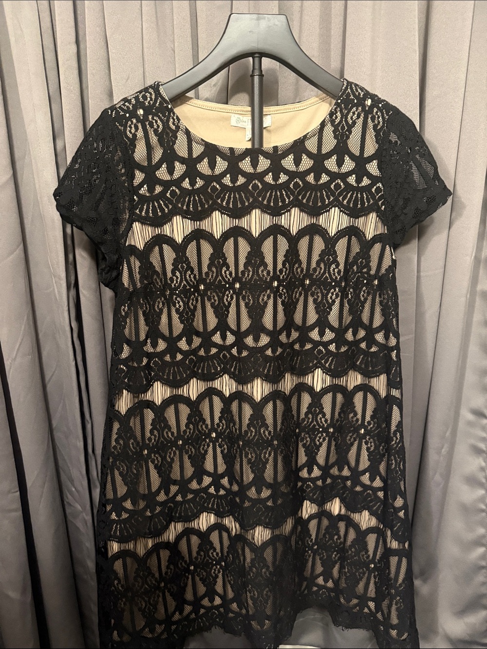 love, Fire Black Lace Overlay Cream Mini Dress
